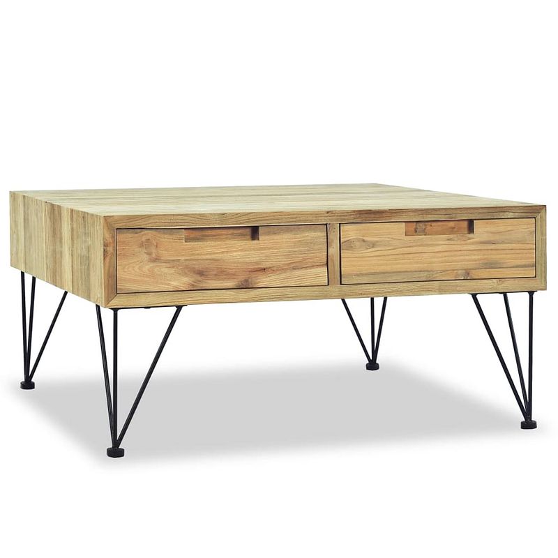 Foto van The living store koloniale salontafel - gerecycled teakhout - 80x80x40cm - 2 lades