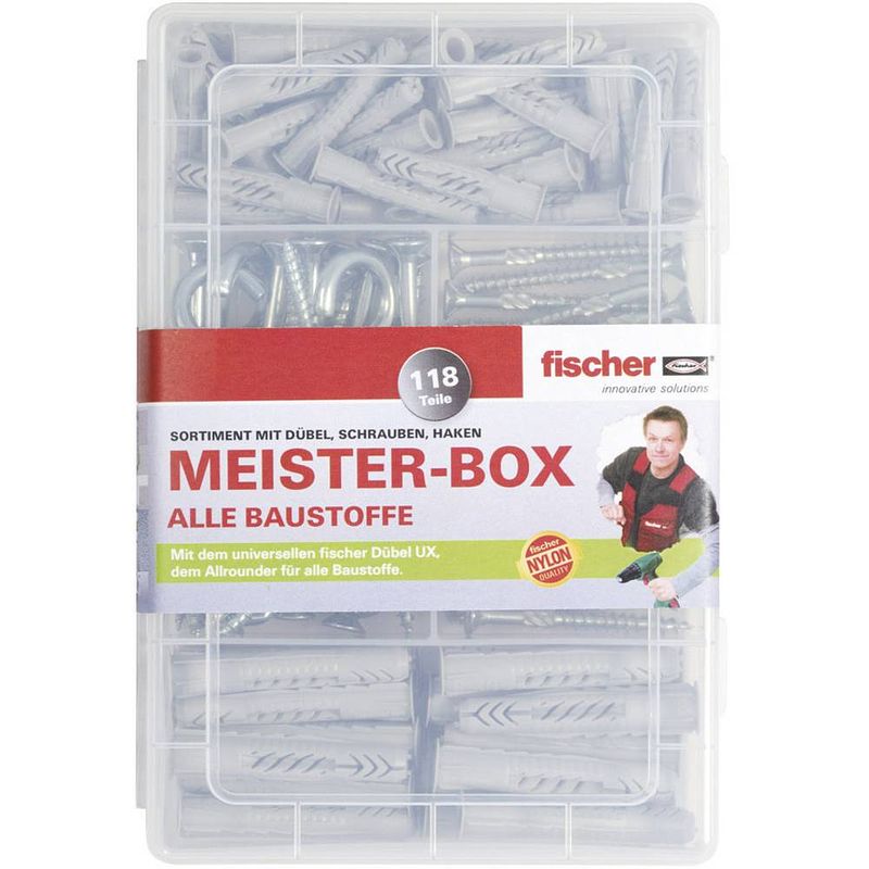 Foto van Fischer 513894 meister-box met ux-r-pluggen, schroeven, ronde en winkelhaken 118 onderdelen