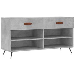 Foto van The living store schoenenbank - betongrijs - 102 x 35 x 55 cm - duurzaam hout - 2 lades en 4 planken