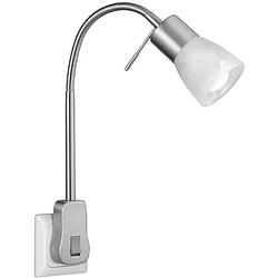 Foto van Stekkerlamp met schakelaar - trion levino - e14 fitting - 6w - warm wit 3000k - mat nikkel - aluminium
