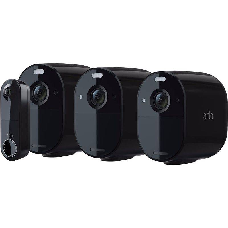 Foto van Arlo essential beveiligingscamera zwart 3-pack + arlo wire free video doorbell zwart