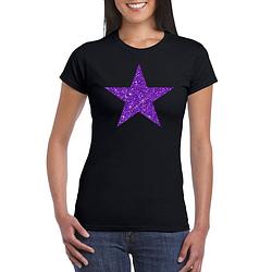 Foto van Toppers zwart t-shirt ster met paarse glitters dames s - feestshirts