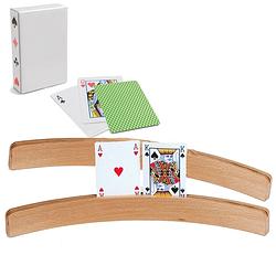 Foto van 2x speelkaartenhouders hout 50 cm inclusief 54 speelkaarten groen - speelkaarthouders