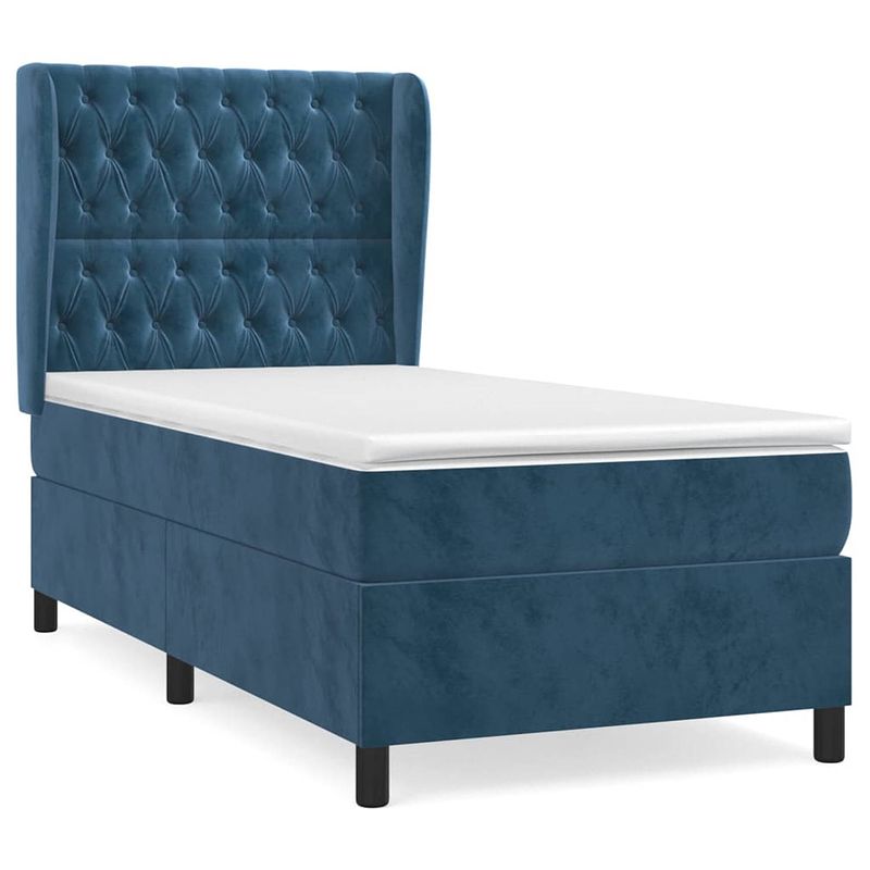 Foto van The living store boxspringbed donkerblauw fluweel 193x93x118/128cm - pocketvering matras 90x190x20cm - huidvriendelijk