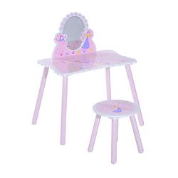 Foto van Kaptafel set met kruk en spiegel - speelgoed kinder make -up tafel - hout - roze