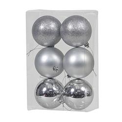Foto van 6x zilveren kunststof kerstballen 8 cm glans/mat/glitter - kerstbal