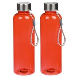 Foto van 2x drinkflessen/waterflessen rood met rvs schroefdop 550 ml - drinkflessen