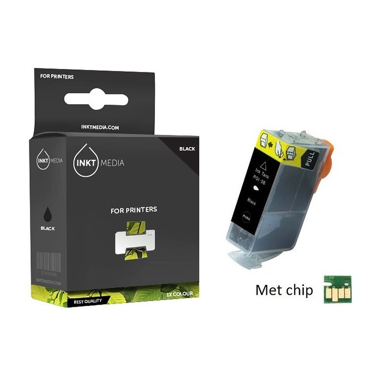 Foto van Inktmedia® -navulinkt - geschikt canon pgi-5bk inktcartridge zwart met chip - navul inkt - refill inkt