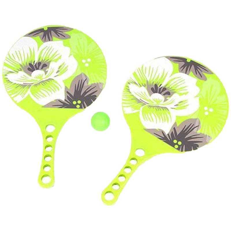 Foto van Kunststof beachball set groen hibiscus print - beachballsets