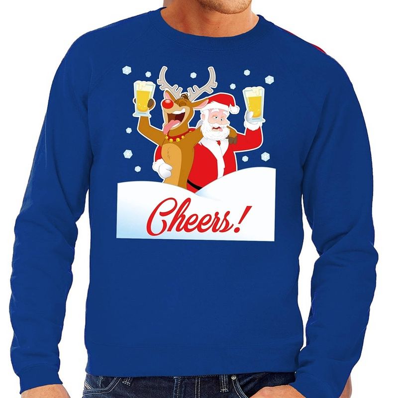 Foto van Foute kersttrui cheers met dronken kerstman blauw voor heren 2xl (56)