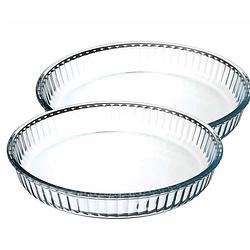 Foto van 2x stuks ovenschaal rond - transparant - glas - diameter 32 cm - ovenschalen