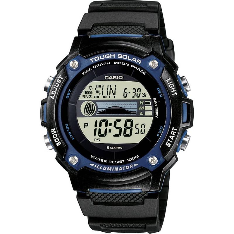 Foto van Casio solar horloge w-s210h-1aveg (l x b x h) 45.4 x 44 x 13.3 mm zwart materiaal (behuizing): hars materiaal (armband): hars