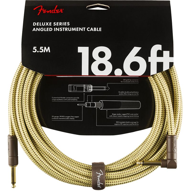 Foto van Fender deluxe cables instrumentkabel 5.5m geel recht+haaks