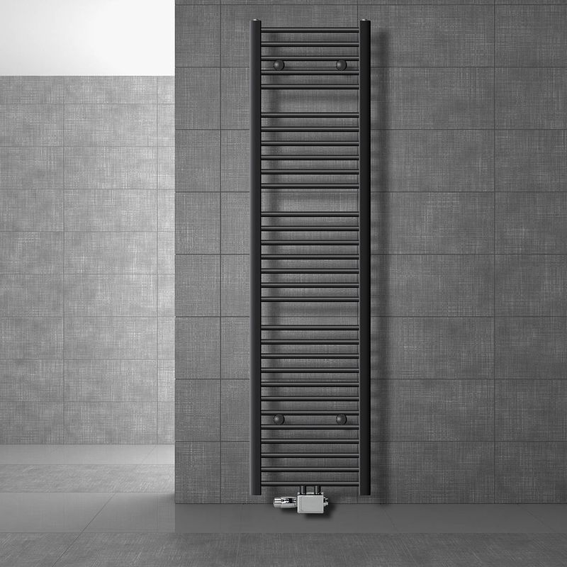 Foto van Badkamerradiator sahara 400x1800 mm antraciet gebogen met middenaansluiting en universele aansluitset