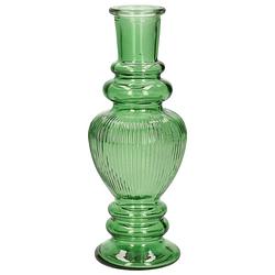 Foto van Ideas 4 seasons bloemenvaas venice - voor kleine stelen/boeketten - gekleurd sierglas - ribbel groen - d5.7 x h15 cm - v