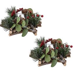 Foto van Set van 2x stuks kerststukjes stervorm met theelichthouder en decoratie 17 x 8 cm tafeldecoratie - kerststukjes