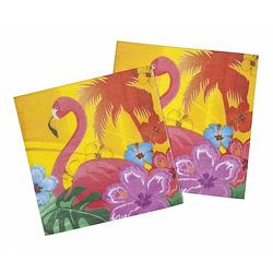 Foto van 12x stuks party servetten hawaii hibiscus\\flamingo thema - feestservetten