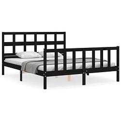 Foto van The living store massief grenenhouten bedframe - 205.5 x 155.5 x 100 cm - zwart - 150 x 200 cm (5ft king size) -