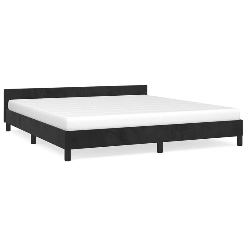 Foto van The living store bedframe - zacht fluwelen stof - ondersteunende poten - multiplex lattenbodem - zwart - 203 x 163 x 50