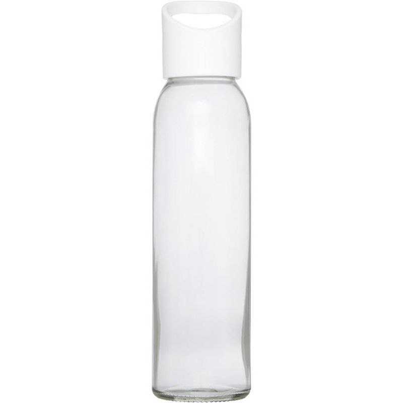 Foto van Glazen waterfles/drinkfles transparant met schroefdop met wit handvat 500 ml - drinkflessen