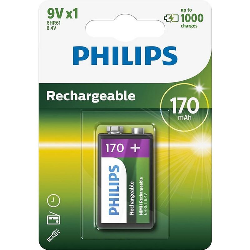 Foto van Philips 9vb1a17 - oplaadbare 9v batterij - 1 stuk