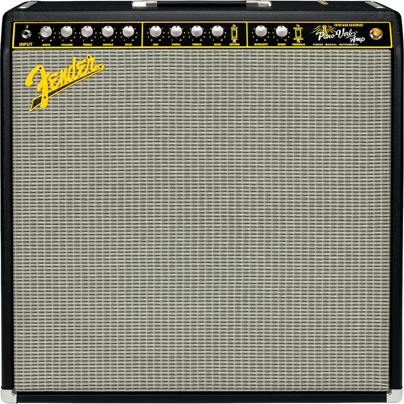 Foto van Fender jack white pano verb artist signature black and yellow gitaarversterker