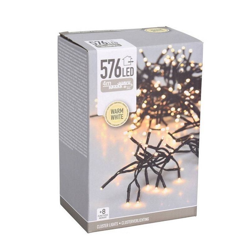 Foto van Clusterverlichting warm wit buiten 576 lampjes 420 cm - kerstverlichting kerstboom