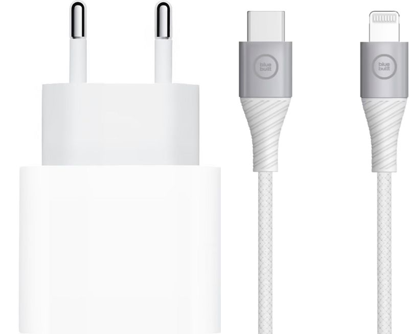 Foto van Apple usb c oplader 20w + lightning kabel 1,5m nylon wit