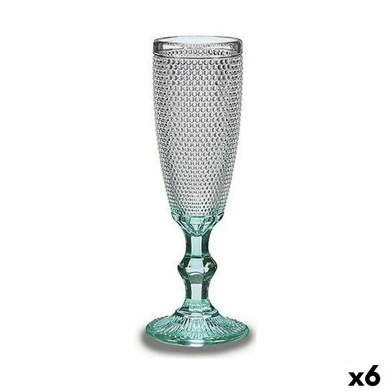 Foto van Champagneglas punten transparant turkoois glas 6 stuks (185 ml)