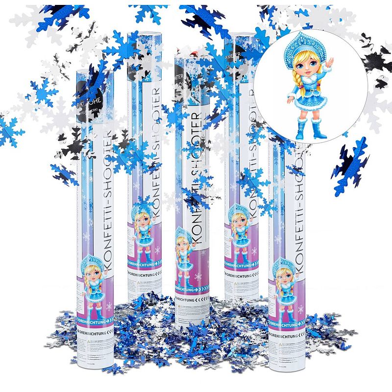 Foto van Confetti kanon xl 40 cm - sneeuwvlok metallic confetti shooter - party popper - 5 stuks