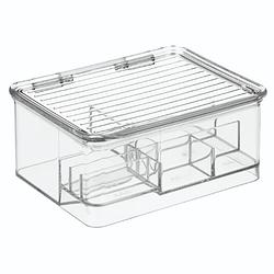 Foto van Idesign - batterij organizer met deksel, 16.9 x 14.1 x 7.5 cm, stapelbaar, kunststof, transparant - idesign linus