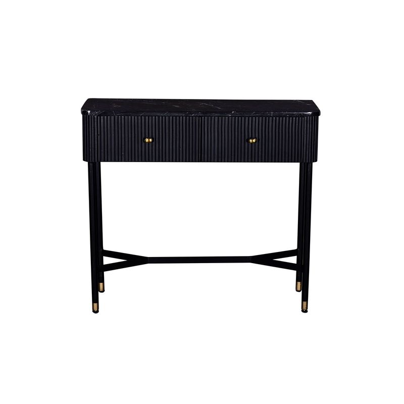 Foto van Giga meubel sidetable zwart met marmer - japandi style - 90x33x80cm