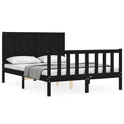 Foto van The living store bedframe massief grenenhout - 195.5 x 125.5 x 100 cm - zwarte kleur