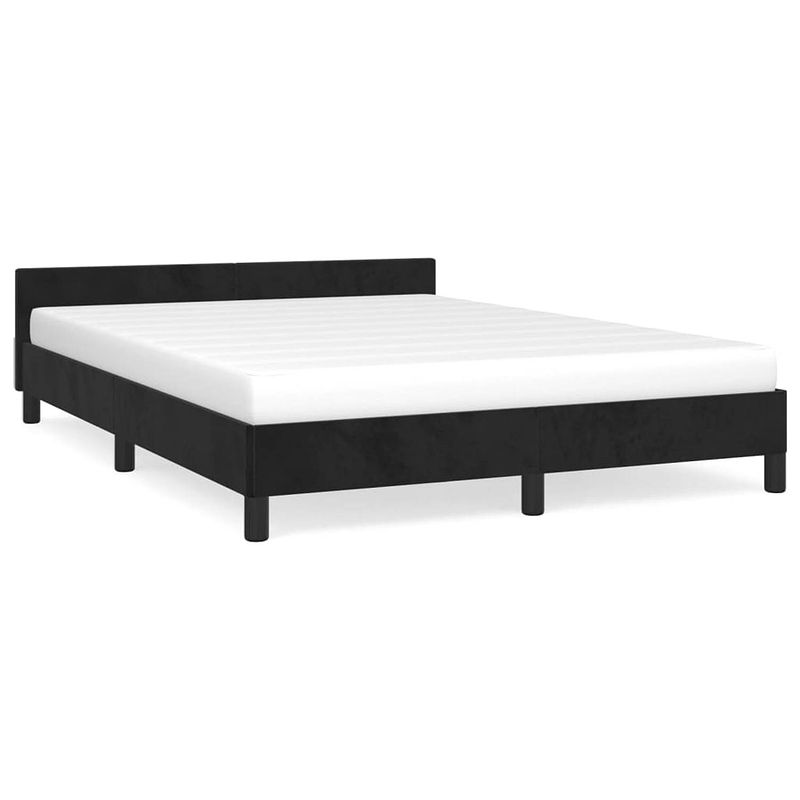 Foto van The living store bedframe - fluweel - ondersteunende poten - multiplex lattenbodem - zwart - 203x143x50cm