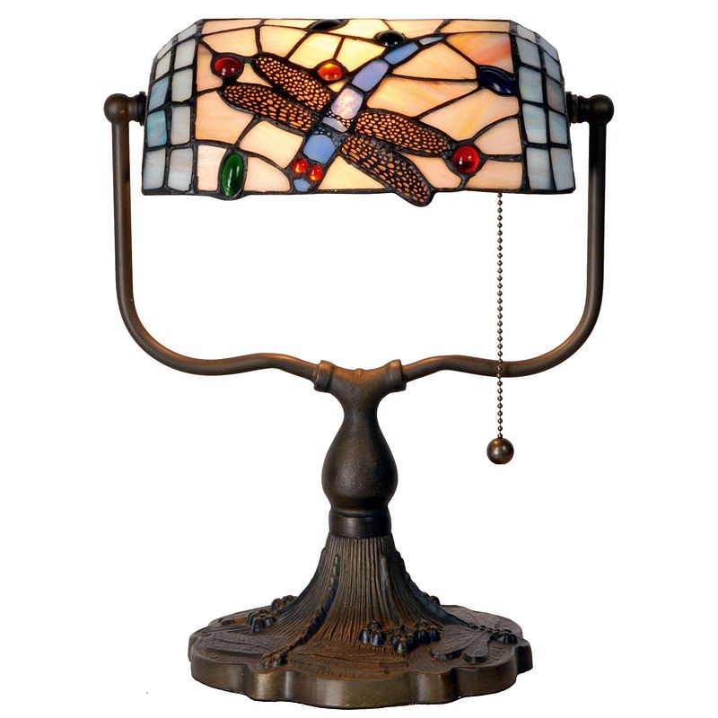 Foto van Clayre & eef tiffany bankierslamp met libelle - oranje, groen, rood, blauw, paars - glas, metaal