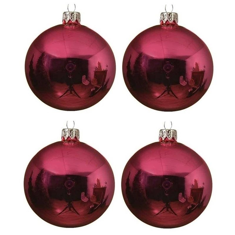 Foto van 4x glazen kerstballen glans fuchsia roze 10 cm kerstboom versiering/decoratie - kerstbal