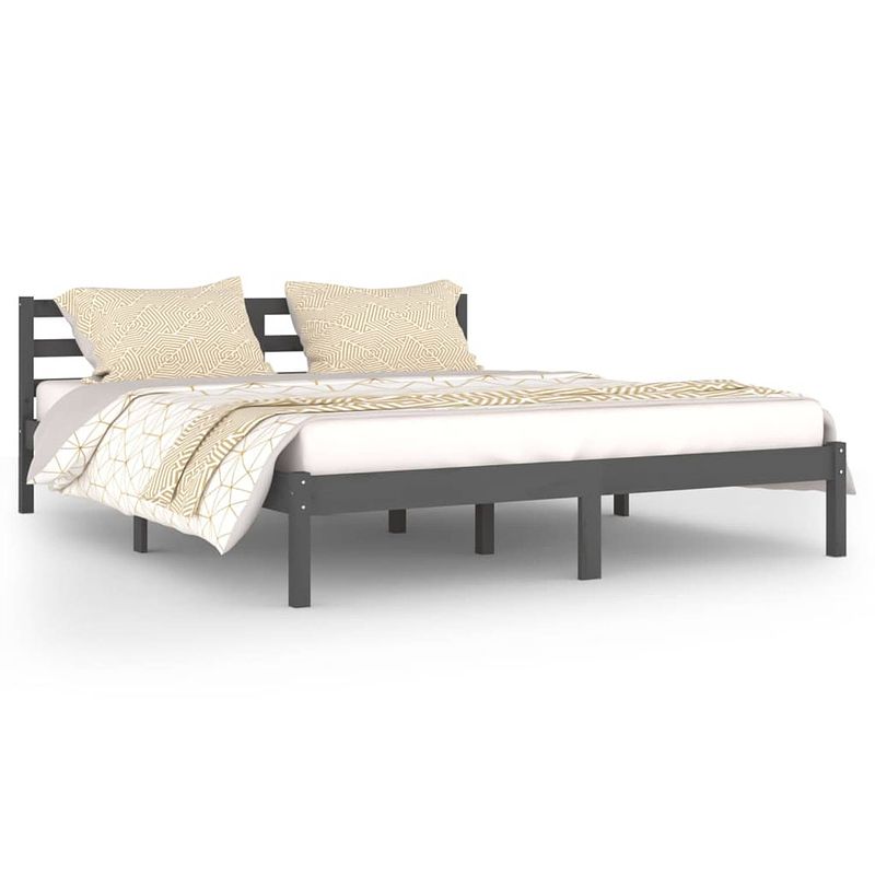 Foto van The living store houten bedframe - grijs - 205.5 x 165.5 x 69.5 cm - massief grenenhout