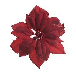 Foto van 4x stuks decoratie bloemen kerstster rood glitter op clip 24 cm - kersthangers