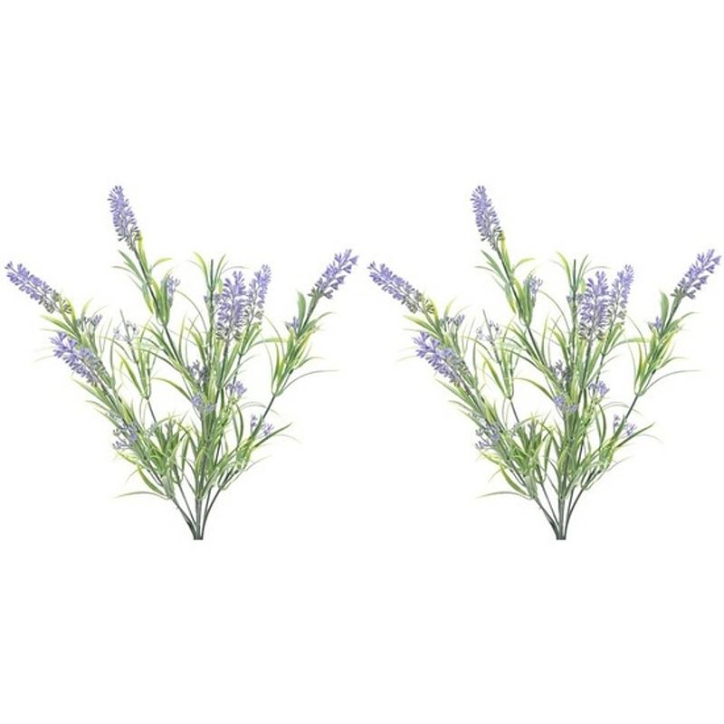 Foto van 2x groene/lilapaarse lavandula/lavendel kunstplanten 44 cm bosje - kunstplanten