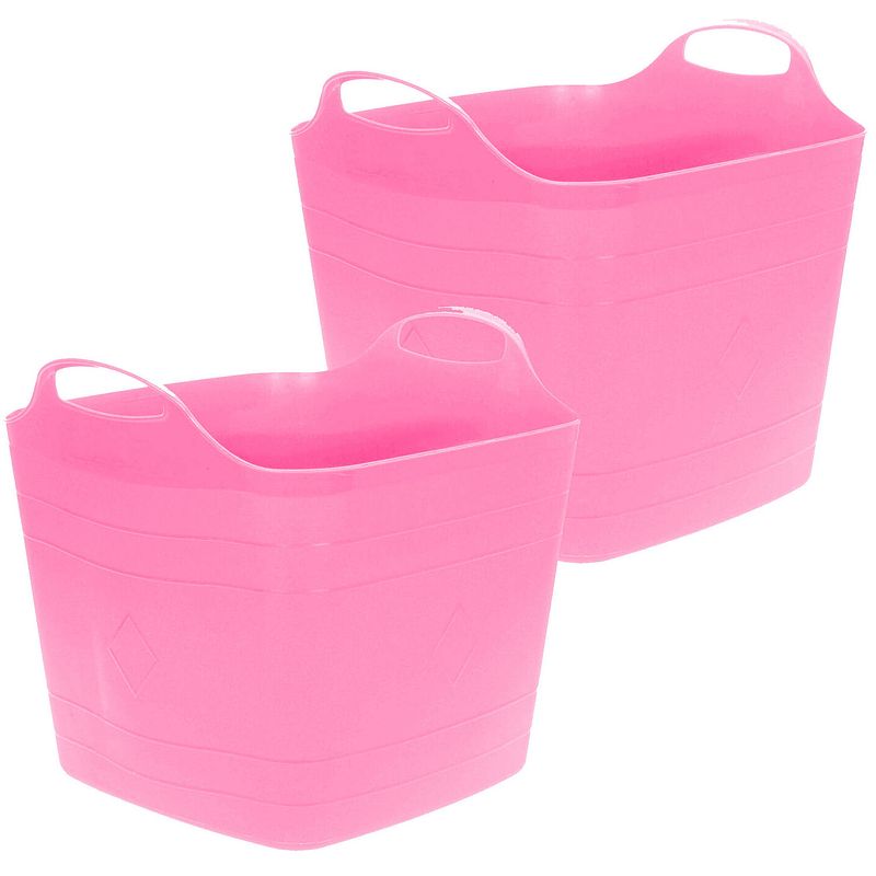 Foto van Flexibele emmer - 2x - roze - 15 liter - kunststof - vierkant - 30 x 29 cm - wasmanden