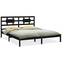 Foto van The living store massief grenen houten bedframe - 205.5 x 185.5 x 100 cm - zwart