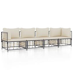 Foto van Vidaxl 4-delige loungeset met kussens poly rattan antracietkleurig