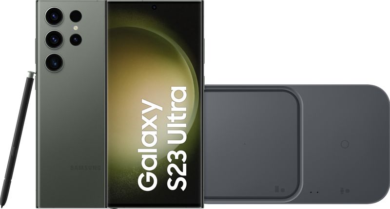 Foto van Samsung galaxy s23 ultra 256gb groen 5g + duo draadloze oplader 15w