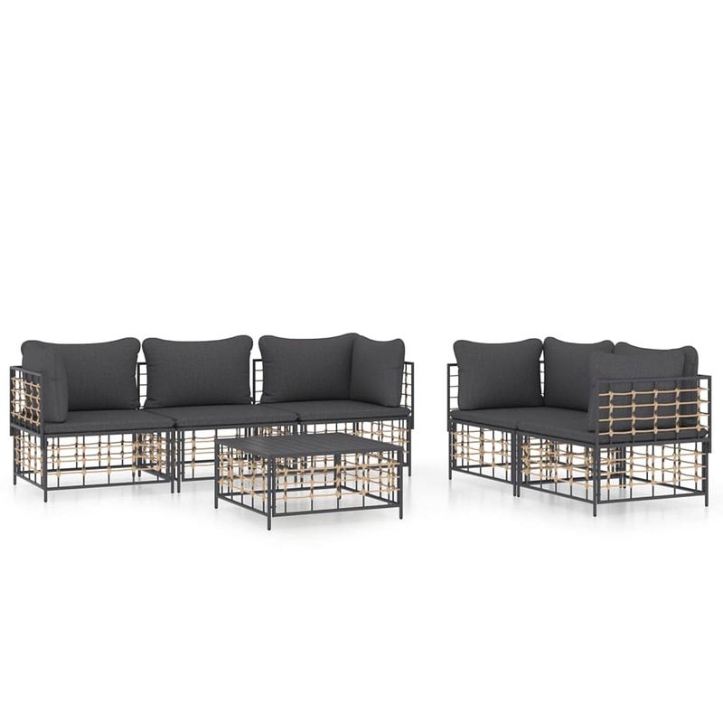 Foto van Vidaxl 6-delige loungeset met kussens poly rattan antracietkleurig