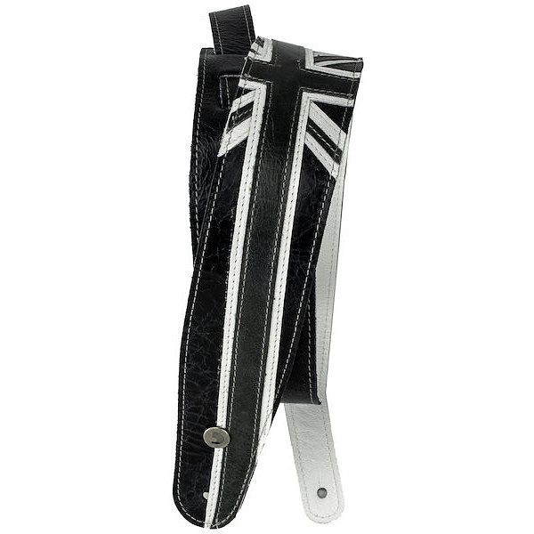 Foto van D'saddario 25prl04 leren gitaarband union jack zwart/wit