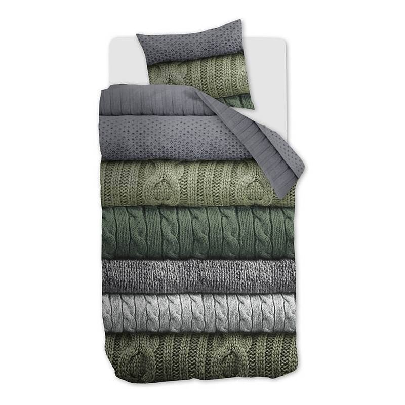 Foto van Beddinghouse benwick flanel dekbedovertrek - 1-persoons (140x200/220 cm + 1 sloop) - flanel - groen