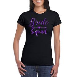 Foto van Zwart bride squad t-shirt met paarse glitters dames xs - feestshirts