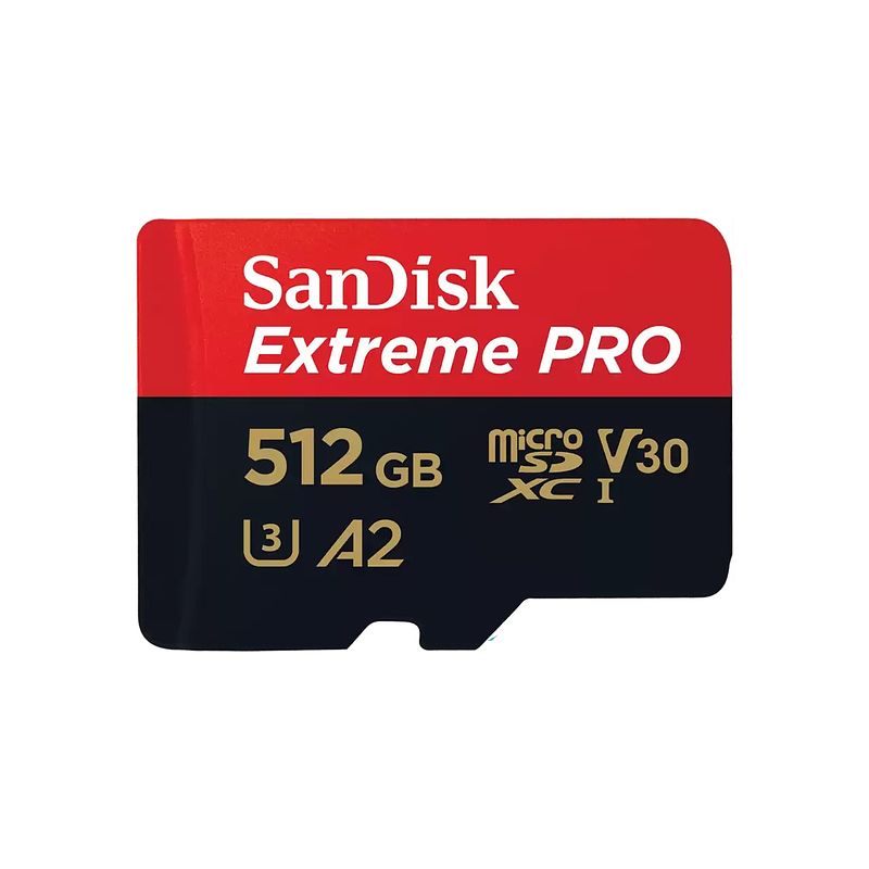 Foto van Sandisk microsdxc extreme pro 512gb 200/140 mb/s - a2 - v30 - sda - rescue pro dl 2 micro sd-kaart zwart