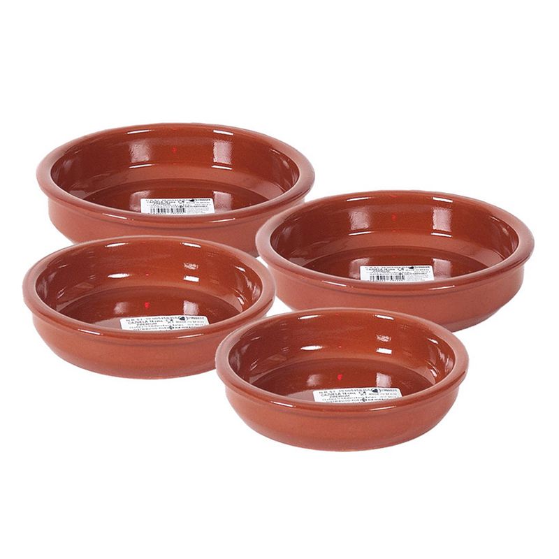 Foto van 4x terracotta tapas bakjes/schaaltjes 18 cm en 14 cm - snack en tapasschalen