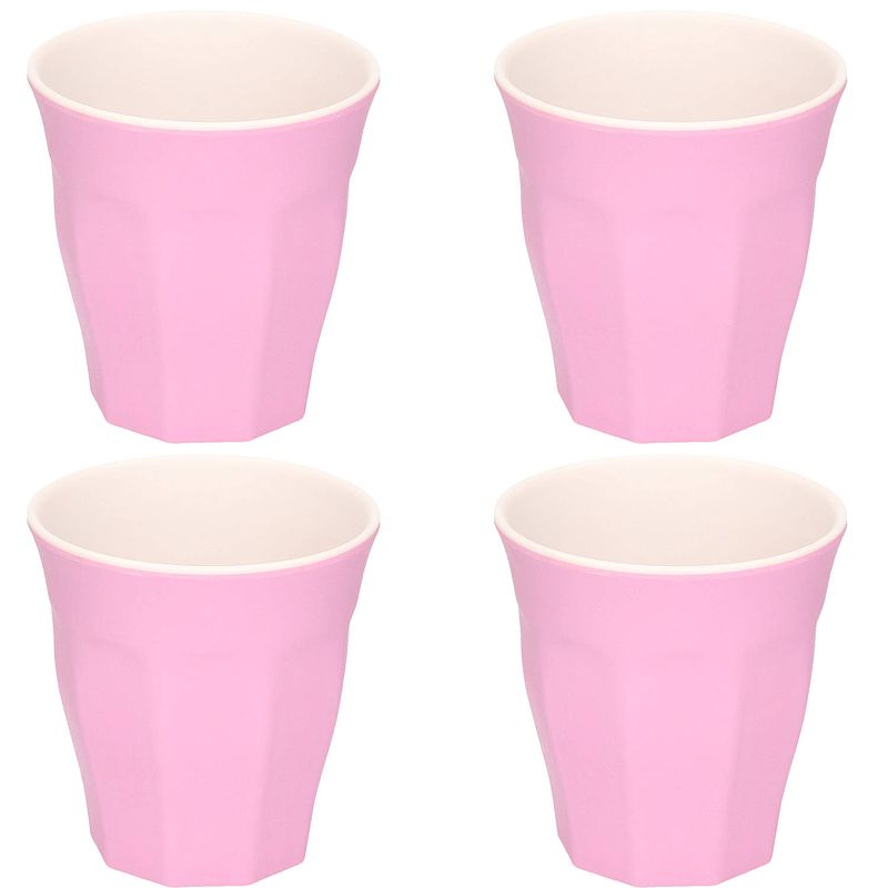 Foto van 4x stuks onbreekbare kunststof/melamine paarse drinkbeker 9 x 8.7 cm voor outdoor/camping - drinkbekers